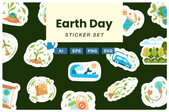 Earth Day Sticker Set Design Assets