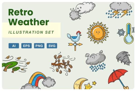 Retro Weather Illustration Set: A Modern Classic for Digital Design
