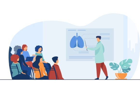 The Art of Medical Education: A Professor Teaching Lung Anatomy
