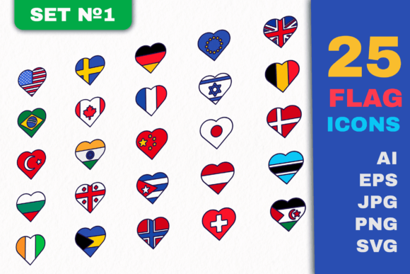 The Flag Heart Icons Set: Uniting Nations Through Design