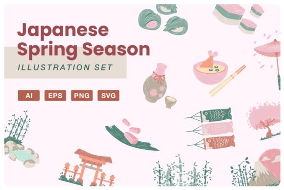 The Japanese Spring Illustration Set for Practical Digital Design
